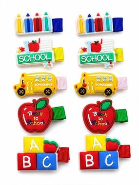 Back to School Kids Hair Clips Set - Multicolor School-Themed Designs